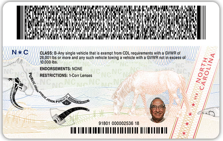 Back of the new 2024 North Carolina drivers license